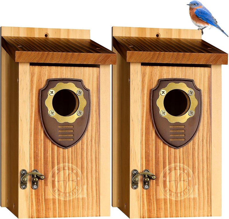 SISTERBIRD Pack of 2 Bluebird Houses for Outside, Premium Wooden Bird House, Bluebird House for Outdoor, Courtyard Decoration Bird Nest, Bluebird Finch Swallow Wren Chickadee - Image 1